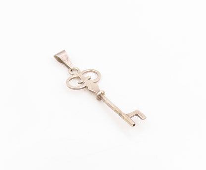 925 Sterling Silver Vintage Pendant MEXICO Minimalist Large Crown Key  PT25307