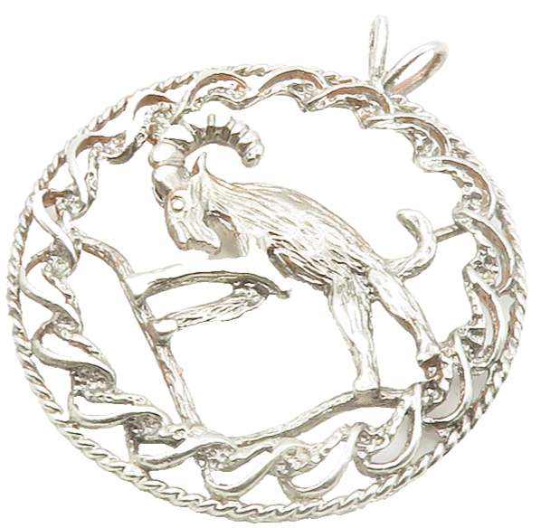 925 Sterling Silver  Vintage Shiny Ram Animal Round Swirl Pendant  PT11026