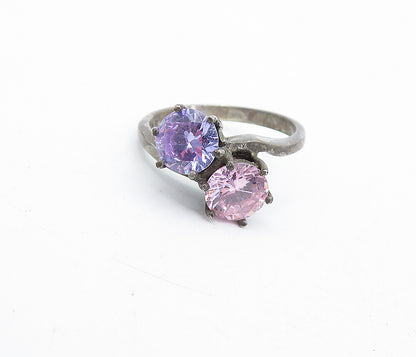 KOREA 925 Silver  Vintage Pink & Purple Cubic Zirconia Band Ring Sz 9  RG5517
