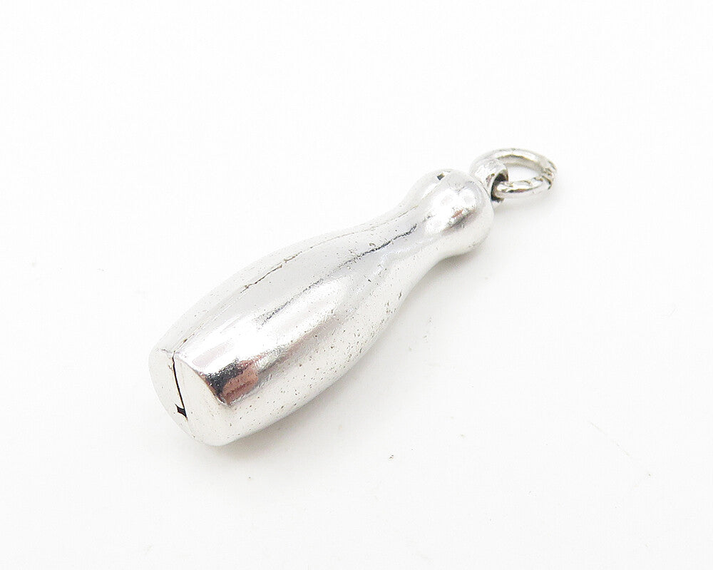 925 Sterling Silver  Shiny Single Bowling Pin Sports Motif Pendant  PT9089
