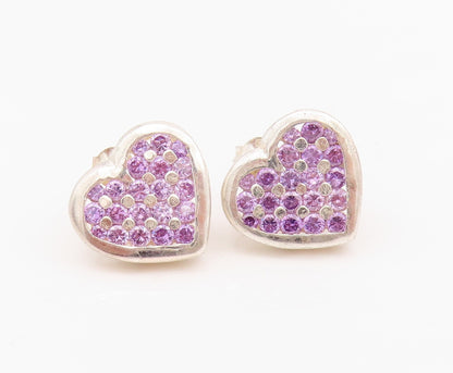 925 Sterling Silver Vintage Earrings Round Cut Amethyst Love Heart  EG13640