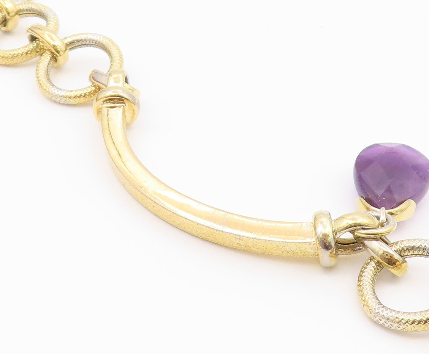925 Sterling Silver  Amethyst Gold Plated Greek Key Chain Bracelet  BT5607