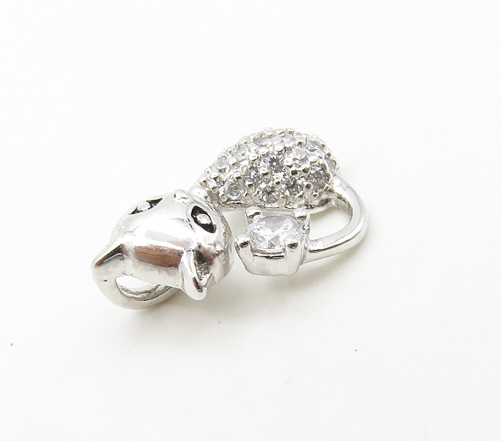 925 Sterling Silver  Petite Cubic Zirconia Sitting Cat Shiny Pendant  PT12546