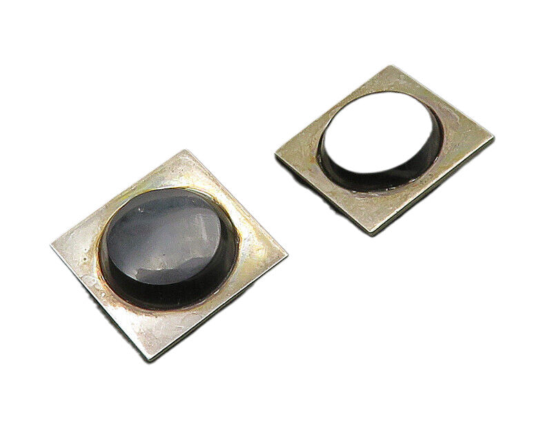 MEXICO 925 Sterling Silver  Vintage Black Onyx Non Pierce Earrings  EG9045
