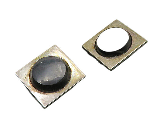 MEXICO 925 Sterling Silver  Vintage Black Onyx Non Pierce Earrings  EG9045