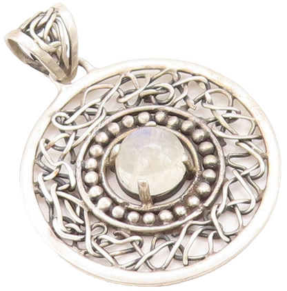 925 Sterling Silver Vintage Pendant Dark Tone Brutalist Cutout Moonstone PT23852