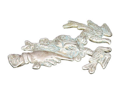 925 Silver  Vintage Antique Hand Holding Flower & Dove Birds Brooch Pin BP9573