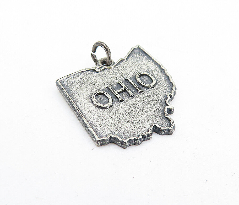925 Sterling Silver  Vintage Oxidized Ohio Buckeye State Drop Pendant  PT4775