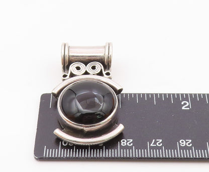 925 Sterling Silver  Vintage Heavy Cabochon Cut Black Onyx Pendant  PT15778