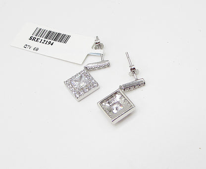 925 Sterling Silver  White Topaz & Cubic Zirconia Stud Drop Earrings  EG1439