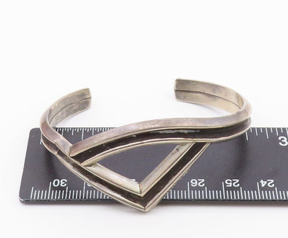 SOUTHWESTERN 925 Silver Vintage Raised Edge Pointed Cuff Bracelet BT9537