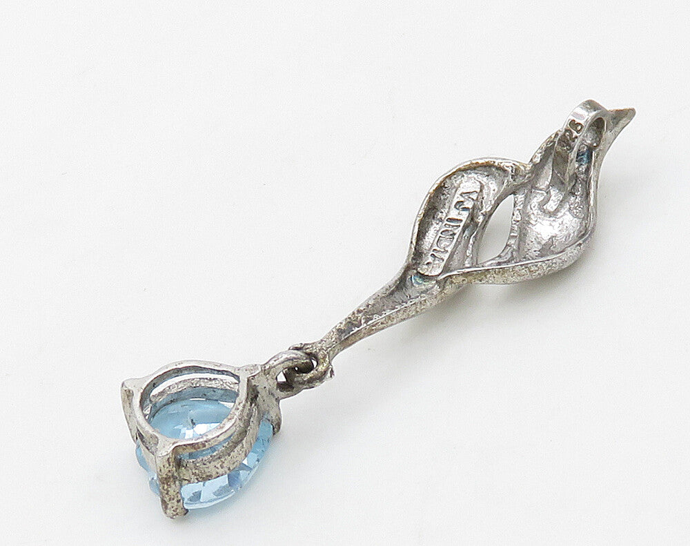 925 Sterling Silver  Shiny Blue Topaz Love Heart Drop Pendant  PT12661