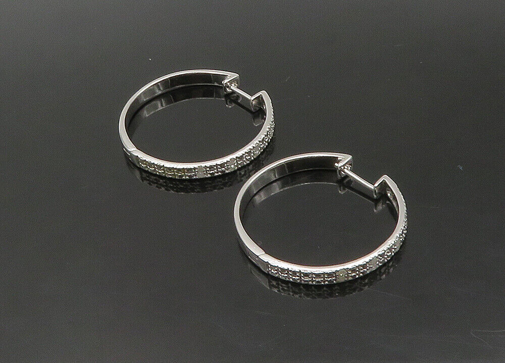 925 Sterling Silver   Vintage Shiny Genuine Diamonds Hoop Earrings  EG11301