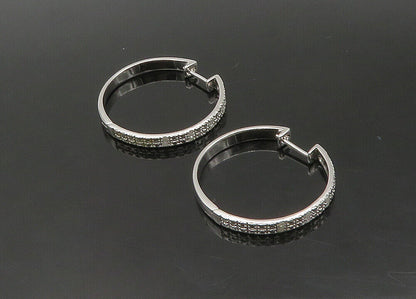 925 Sterling Silver   Vintage Shiny Genuine Diamonds Hoop Earrings  EG11301
