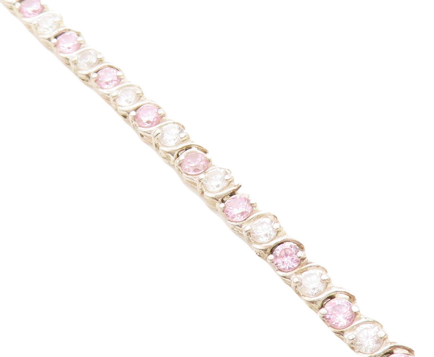 ROSS SIMON 925 Silver  Pink & White Cubic Zirconia Chain Bracelet  BT1561