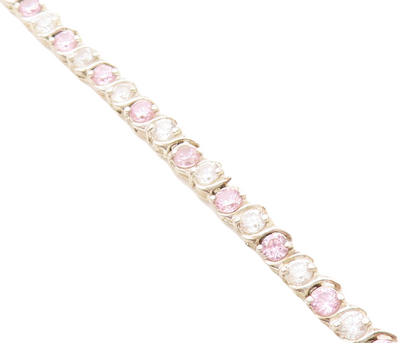 ROSS SIMON 925 Silver  Pink & White Cubic Zirconia Chain Bracelet  BT1561