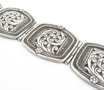 925 Sterling Silver  Vintage Antique Floral Swirl Wheat Chain Bracelet  BT2908