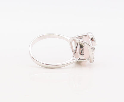 925 Sterling Silver Vintage Ring Designer CZ Swirl & Pink Gemstone  Sz 7 RG30647