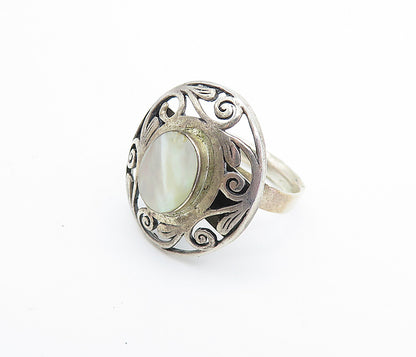 925 Sterling Silver  Vintage Mother Of Pearl Swirl Cocktail Ring Sz 6  RG7978