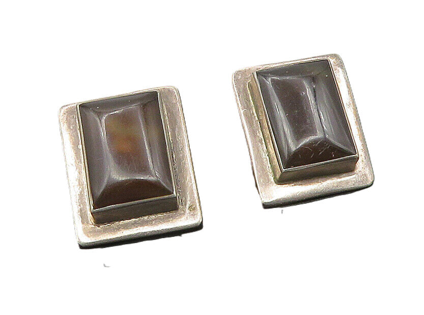 MEXICO 925 Sterling Silver  Vintage Smoky Topaz Non Pierce Earrings  EG9046