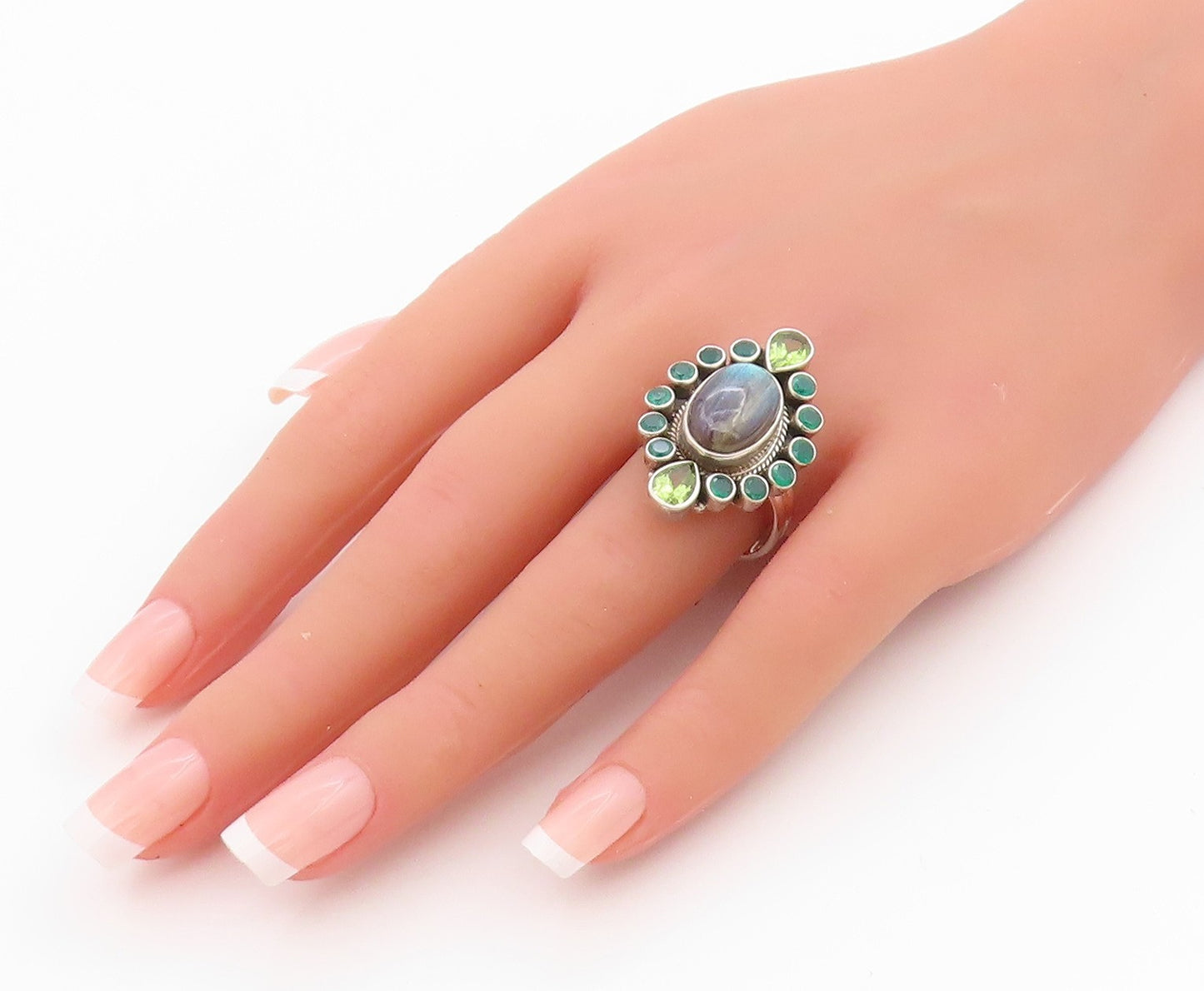 925 Sterling Silver Vintage Ring NICKY BUTLER Labradorite Jade  Sz 9  RG33166