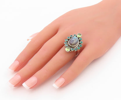 925 Sterling Silver Vintage Ring NICKY BUTLER Labradorite Jade  Sz 9  RG33166
