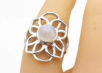 925 Sterling Silver Moonstone Open Floral Design Cocktail Ring Sz 7 RG8058