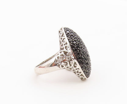 925 Sterling Silver Vintage Ring Black Spinel Marquise Dome Band  Sz 7  RG36611