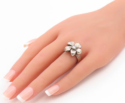 925 Sterling Silver Vintage Ring Pink Topaz Floral Blossom Band  Sz 7  RG34877