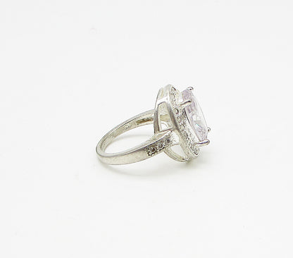925 Silver  Vintage White Topaz & Cubic Zirconia Cocktail Ring Sz 8  RG3202