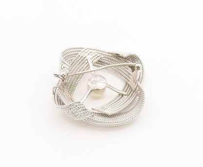 925 Sterling Silver Vintage Brooch Pin Pearl Textured Mesh Wire Swirl  BP12648