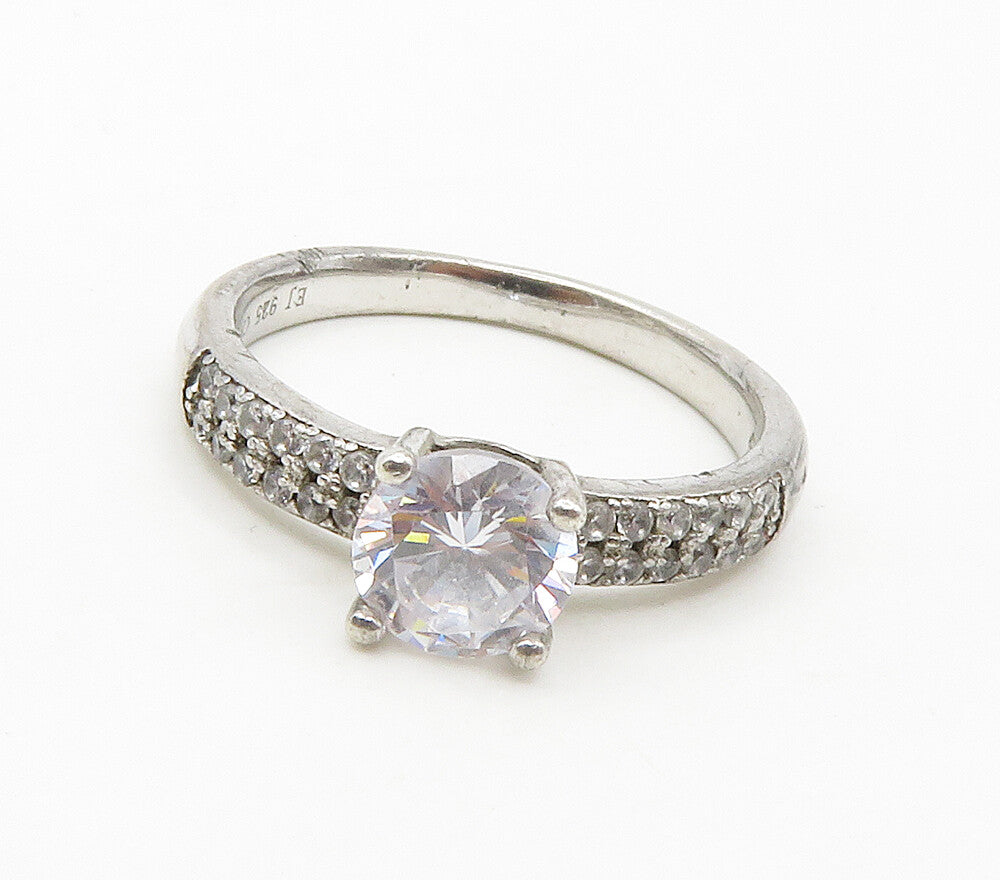 925 Sterling Silver  Vintage Cubic Zirconia Solitaire Accent Ring Sz 7 RG16515