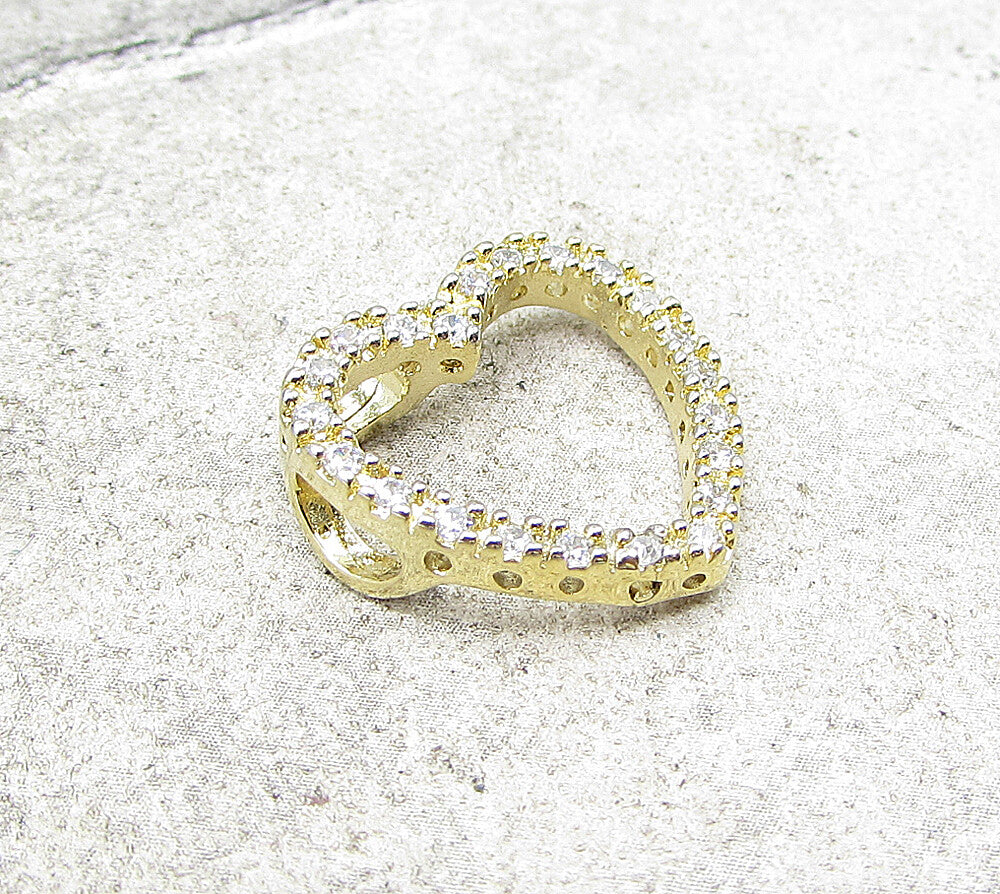 Gold Over 925 Silver  White Cubic Zirconia Love Heart Slider Pendant  PT1358