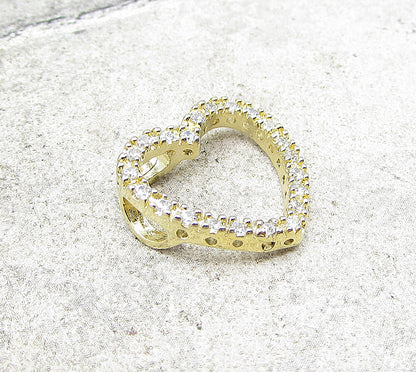 Gold Over 925 Silver  White Cubic Zirconia Love Heart Slider Pendant  PT1358