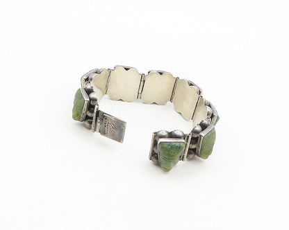 P.Y. MEXICO 925 Sterling Silver Vintage Face Carved Jade Chain Bracelet BT7240