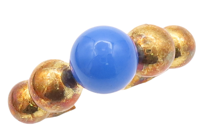 925 Sterling Silver Vintage Ring Gold Plated Bead Carved Blue Gem  Sz 7  RG29725