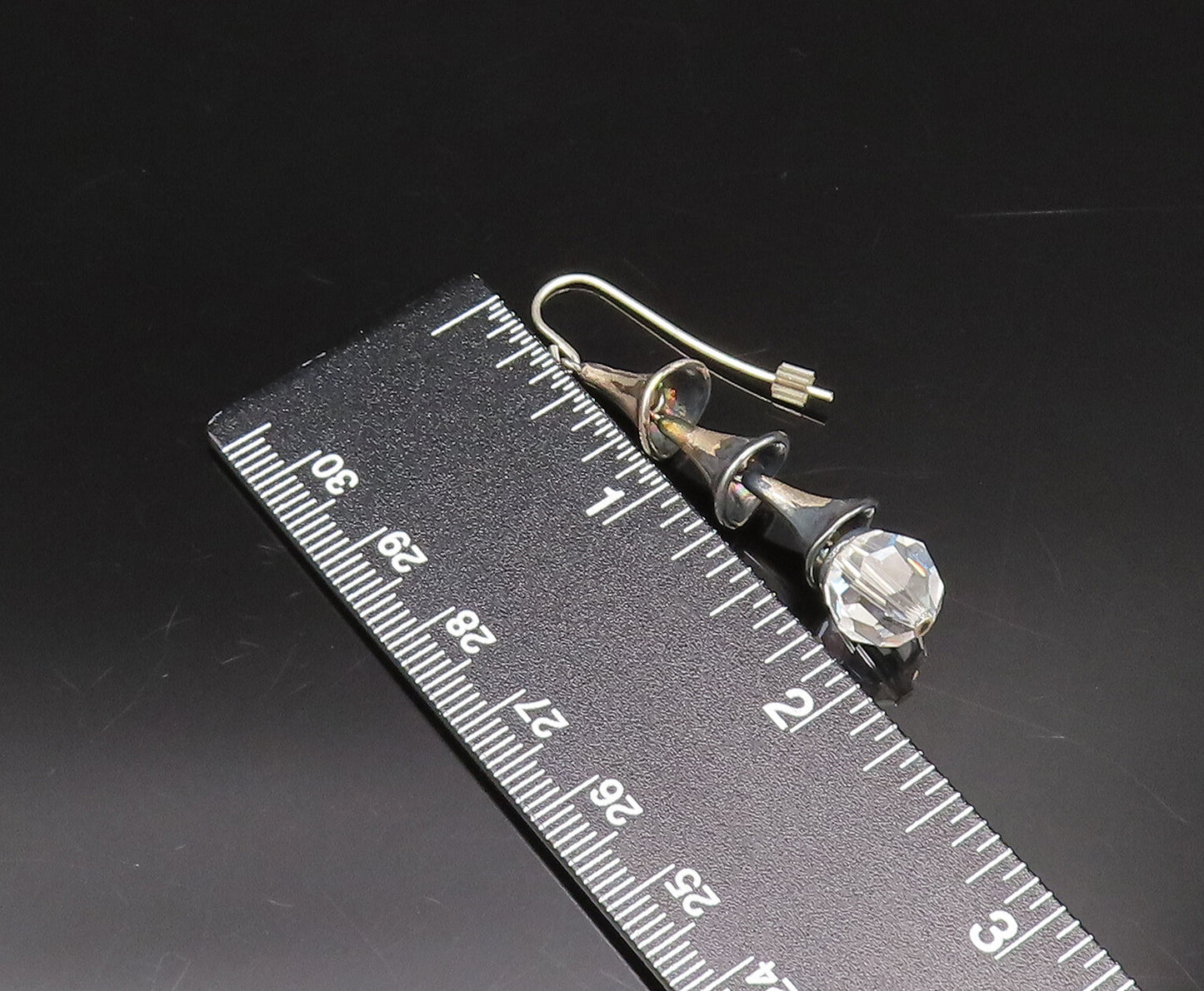 925 Silver  Vintage Clear Quartz Bead Three Cone Dangle Earrings  EG12186