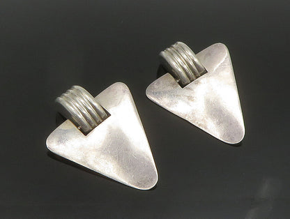 MEXICO 925 Silver  Vintage Heavy Triangle Fluted Non Pierced Earrings  EG11669