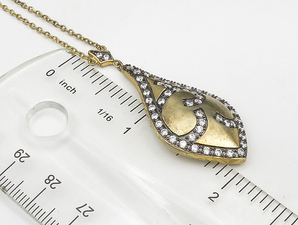 925 Sterling Silver  Vintage Cubic Zirconia Swirl Pear Shaped Necklace  NE3788