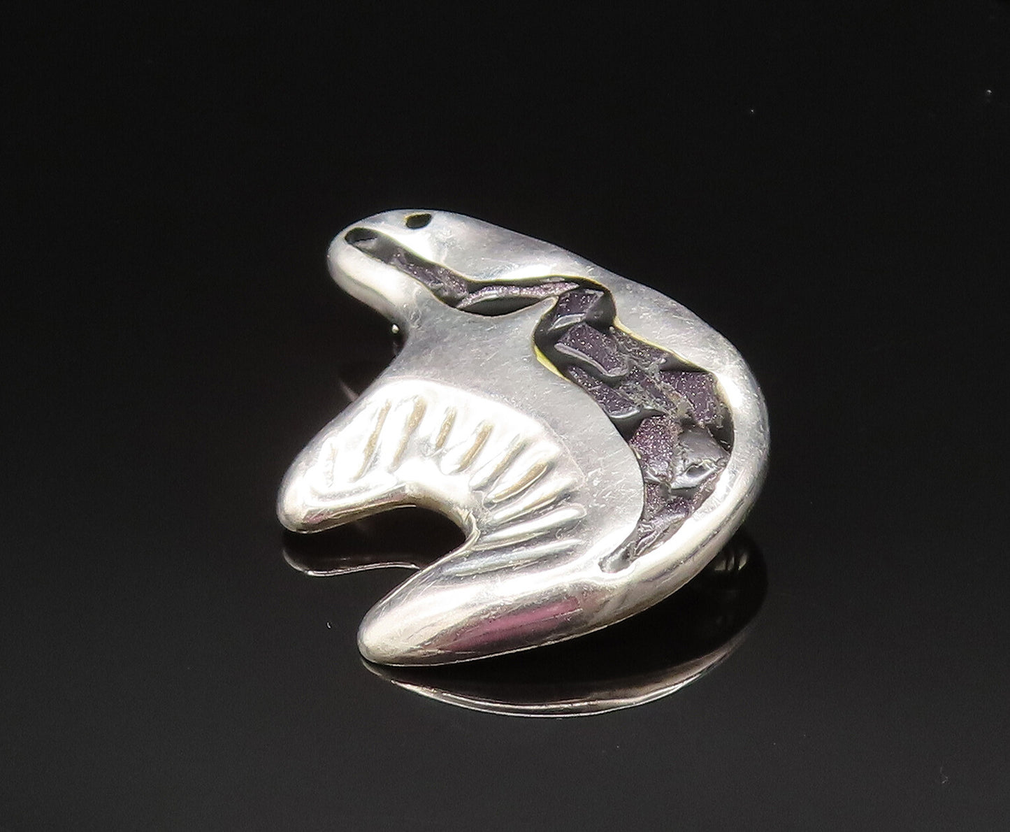 MEXICO 925 Silver  Vintage Enamel & Drusy Quartz Bear Brooch Pin  BP9673