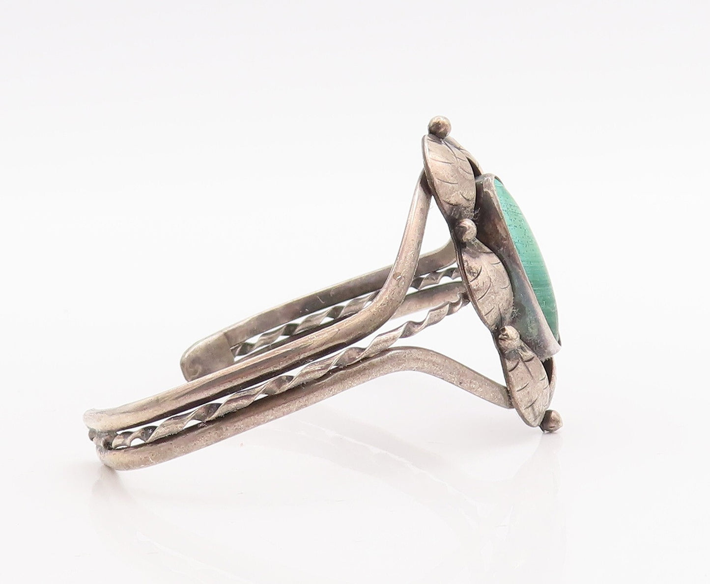 925 Sterling Silver Vintage Bracelet Oval Cut Malachite Floral Cuff  BT10661