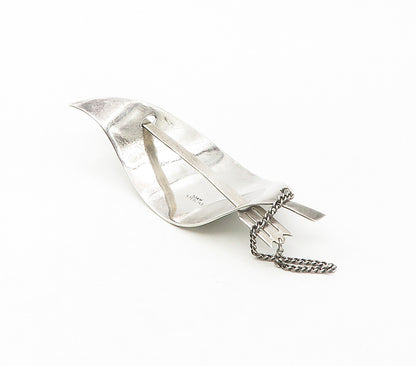 SIAM 925 Sterling Silver  Vintage White Enamel Floral Leaf Chained Pin  TR2305