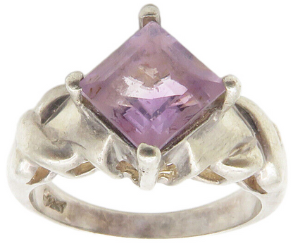 925 Sterling Silver  Vintage Prong Set Amethyst Smooth Band Ring Sz 5  RG14241