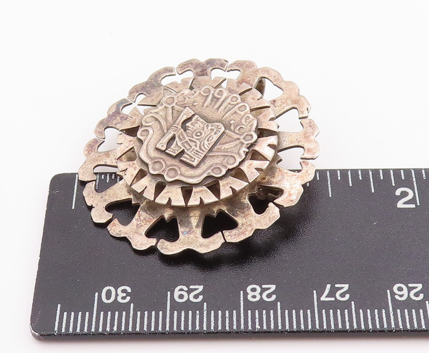 925 Sterling Silver Vintage Brooch Cutout Aztec Sun God Tonatiuh  BP11741
