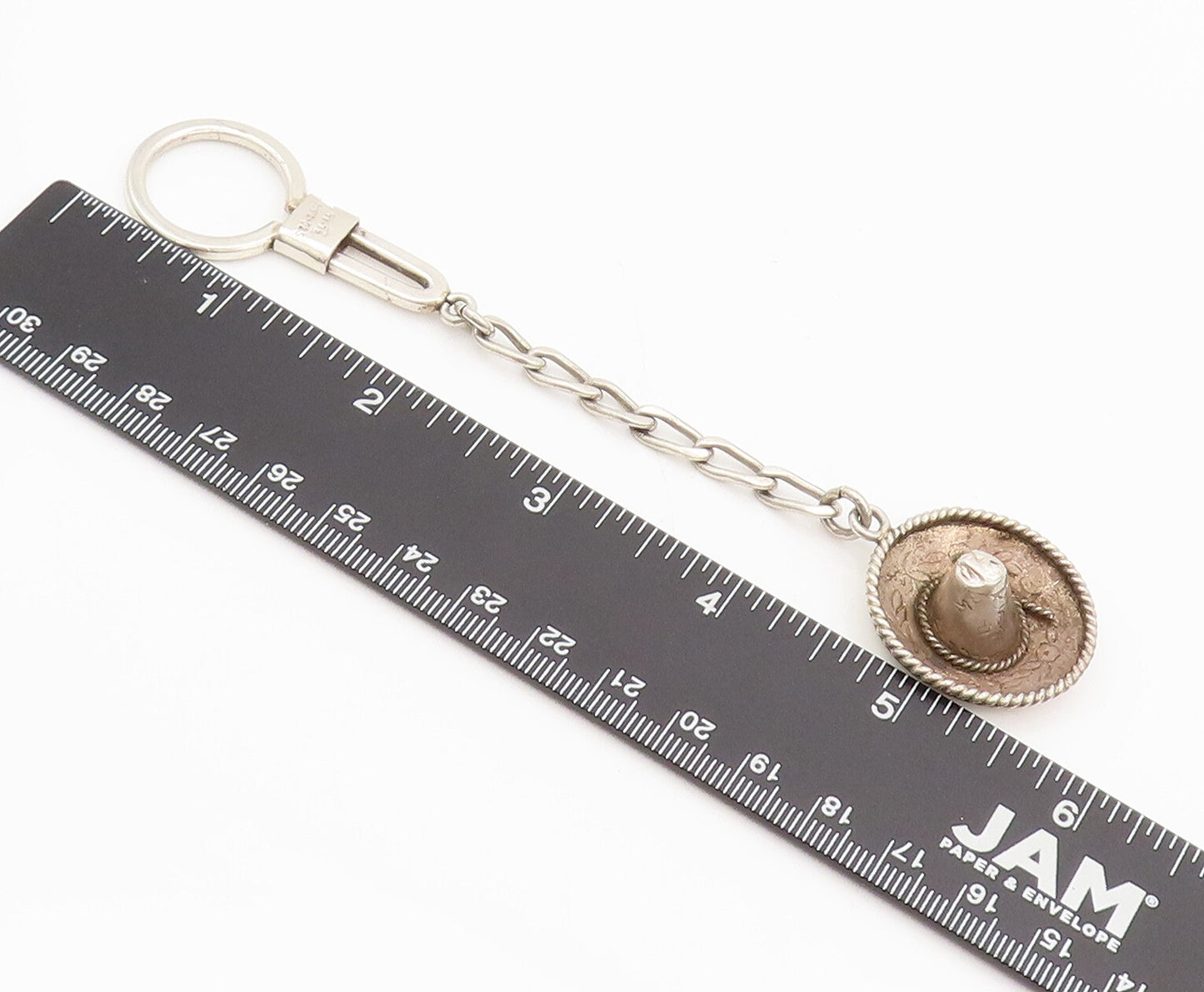 MEXICO 925 Sterling Silver  Vintage Solid 3D Cowboy Hat Roped Keychain  TR3562