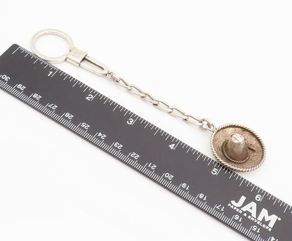 MEXICO 925 Sterling Silver  Vintage Solid 3D Cowboy Hat Roped Keychain  TR3562