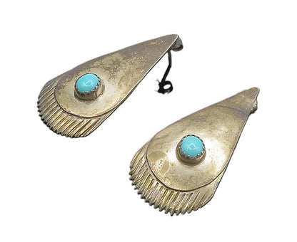 NAVAJO ZUNI 925 Silver  Vintage Antique Petite Turquoise Drop Earrings  EG9127