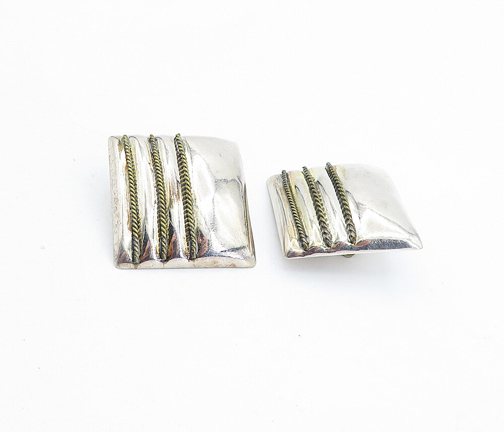 MEXICO 925 Silver  Vintage Two Tone Rope Twist Non Pierce Earrings  EG2874