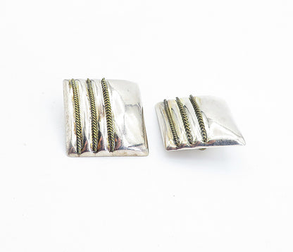 MEXICO 925 Silver  Vintage Two Tone Rope Twist Non Pierce Earrings  EG2874