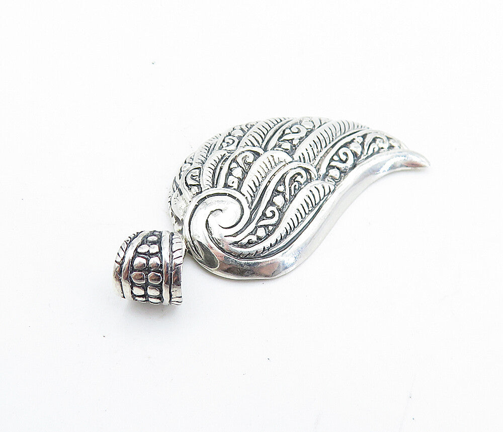 925 Sterling Silver  Shiny Swirl Patterned Wing Motif Drop Pendant  PT5705